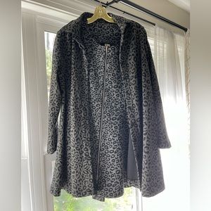Black leopard print dress with matching jacket.